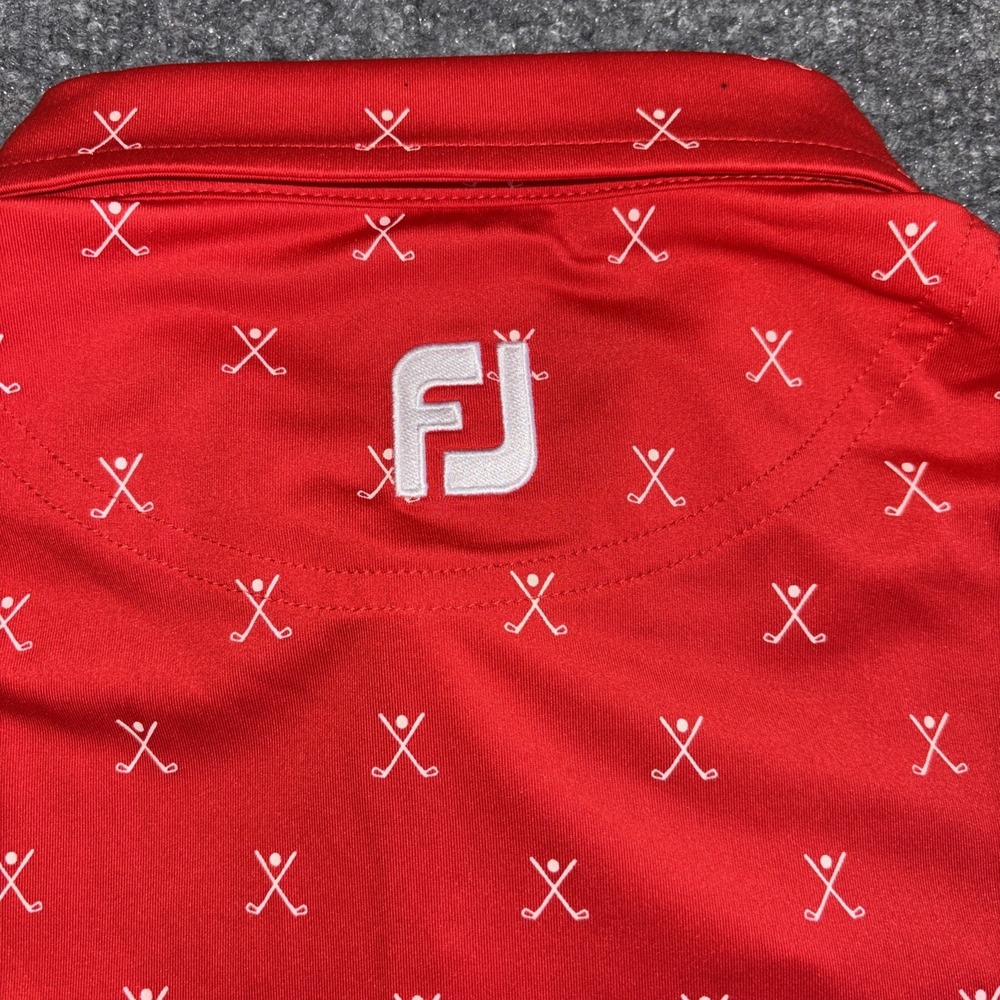 Footjoy Junior L Golf Shirt Red Detroit Golf Club Print Polo 20424 Boys Large - Picture 6 of 6